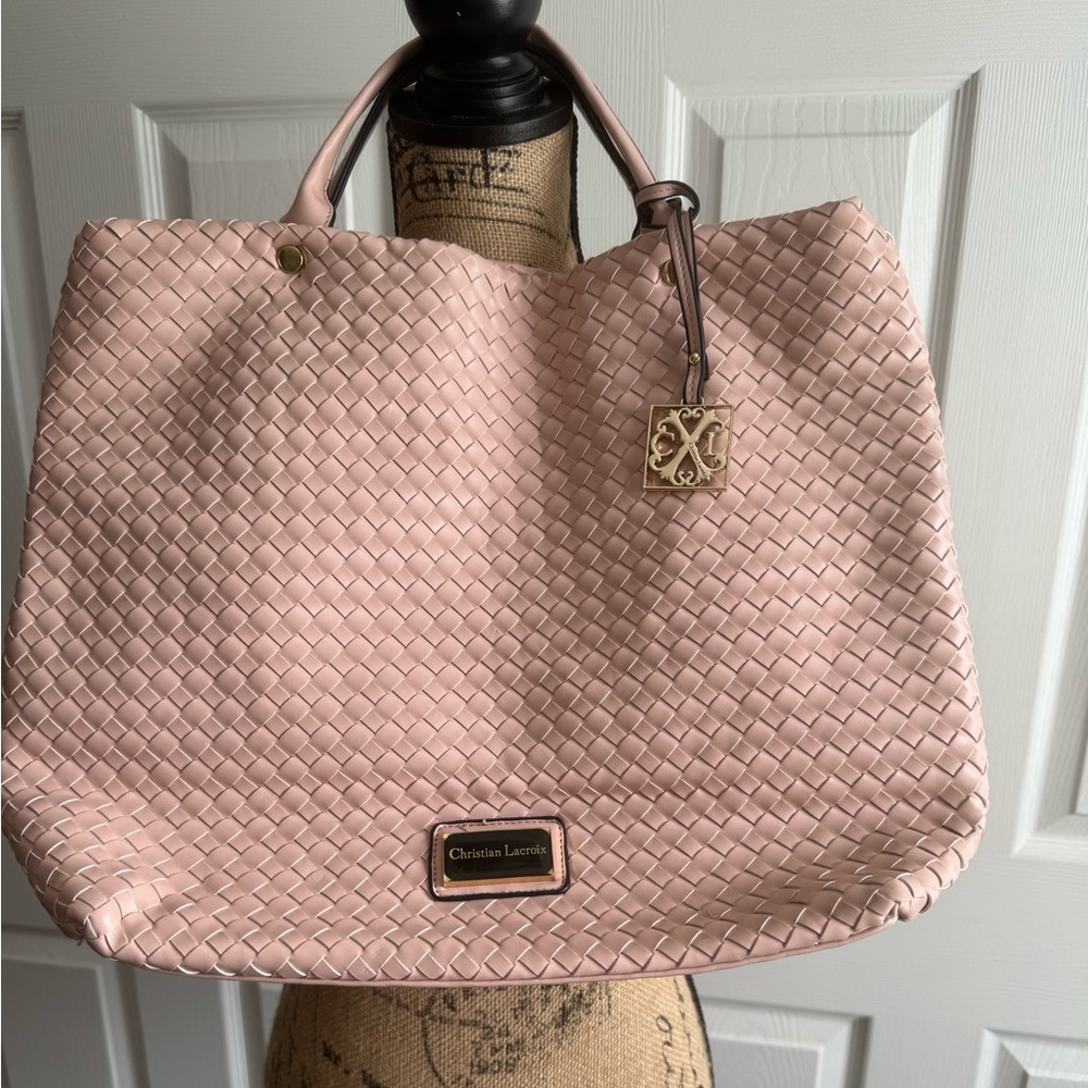 GUC Christian Lacroix Woven Pale Pink Tote, beautiful Gold Hardware & Gold Charm
